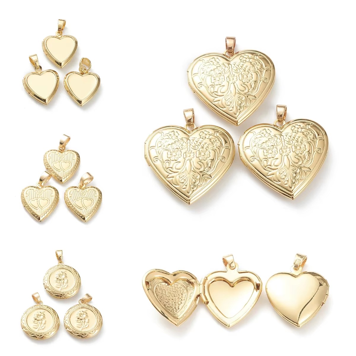 Heart Locket Necklace Photo - 10 個のハートフォトロケットペンダント開閉可能なフォトフレーム真鍮チャーム本物の 18K ゴールドメッキカップルネックレス DIY 用品クラフト用