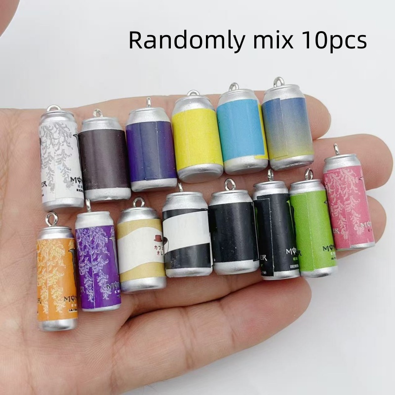Earrings - 10個入り ミニチュア シミュレーション飲料缶 レジンチャーム カラフルな模造ドリンクボトルペンダント DIY