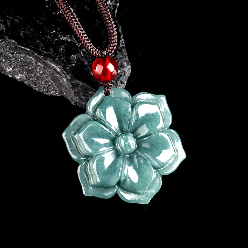 Necklaces - ビルマ翡翠フラワーペンダントネックレスストーンファッションアクセサリーお守り天然宝石高級ヴィンテージビルマ翡翠