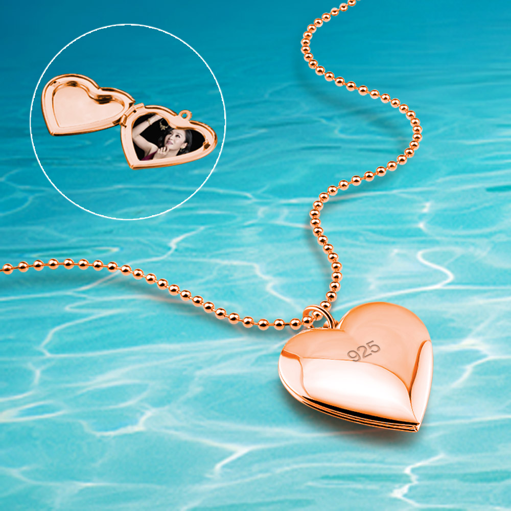 Heart Locket Necklace Photo - 女性のための永遠の愛のハートネックレス,925スターリングシルバーペンダント,フォトボックスフレーム,メモリーメダリオン,ジュエリー