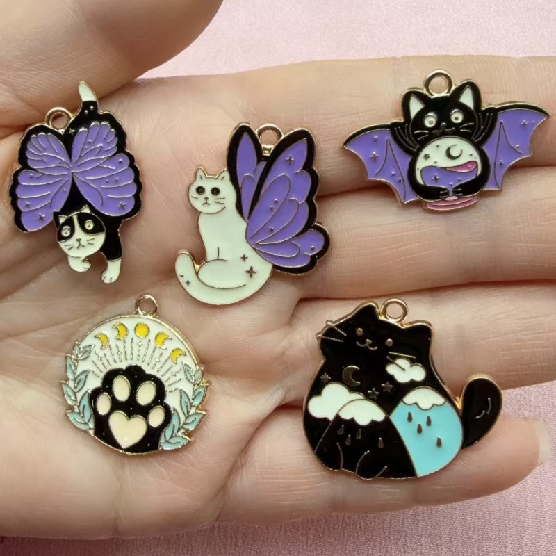 Earrings - 10 個蝶猫愛韓国版ジュエリーアクセサリードリップオイルペンダントイヤリングネックレスペンダント DIY 材料漫画かわいい