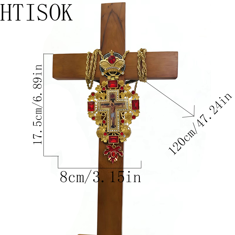 Cross Pendant Necklace Gold - 新しいプレミアムレッドジュエルゴールド正教会聖職者用十字架ネックレス、教会の儀式や聖なる祝福の贈り物に最適なペンダント
