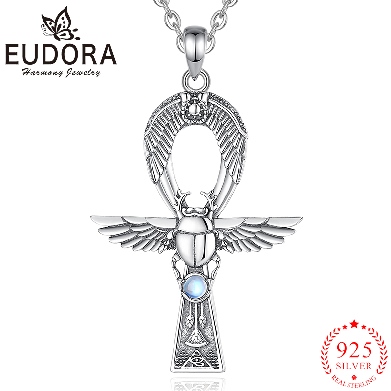 925 Sterling Silver Chain Necklace Men - Eudora-男性と女性のための古代エジプトのアンクルネックレス,トーンストーンの宝石のネックレス,925スターリングシルバー,個性的なジュエリーギフト
