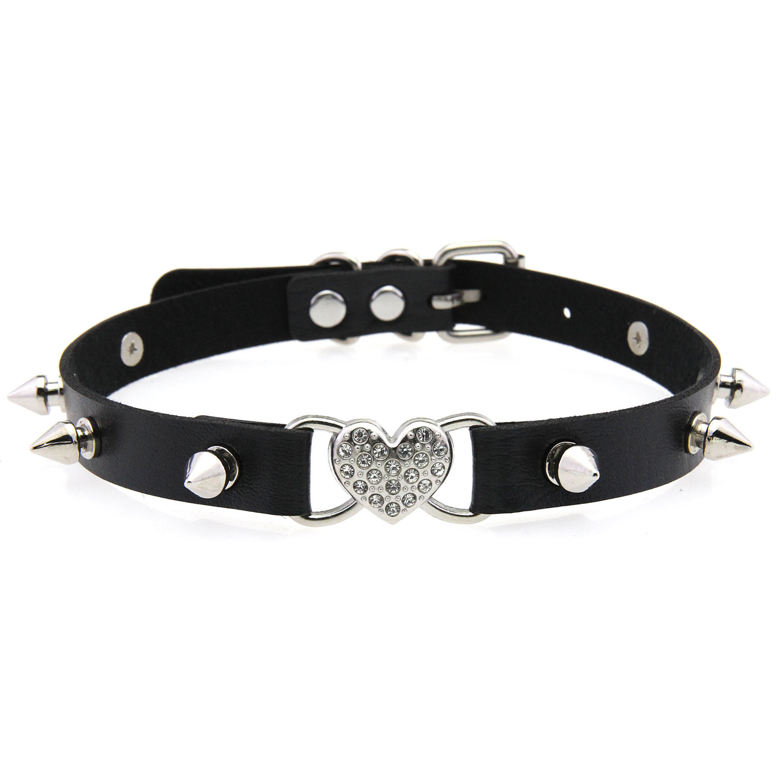 Goth Punk Spike Choker - ゴスハートカラーブラックチョーカーネックレス女性用スパイクチョーカー原宿ファッションネックレスハロウィンゴシックジュエリー