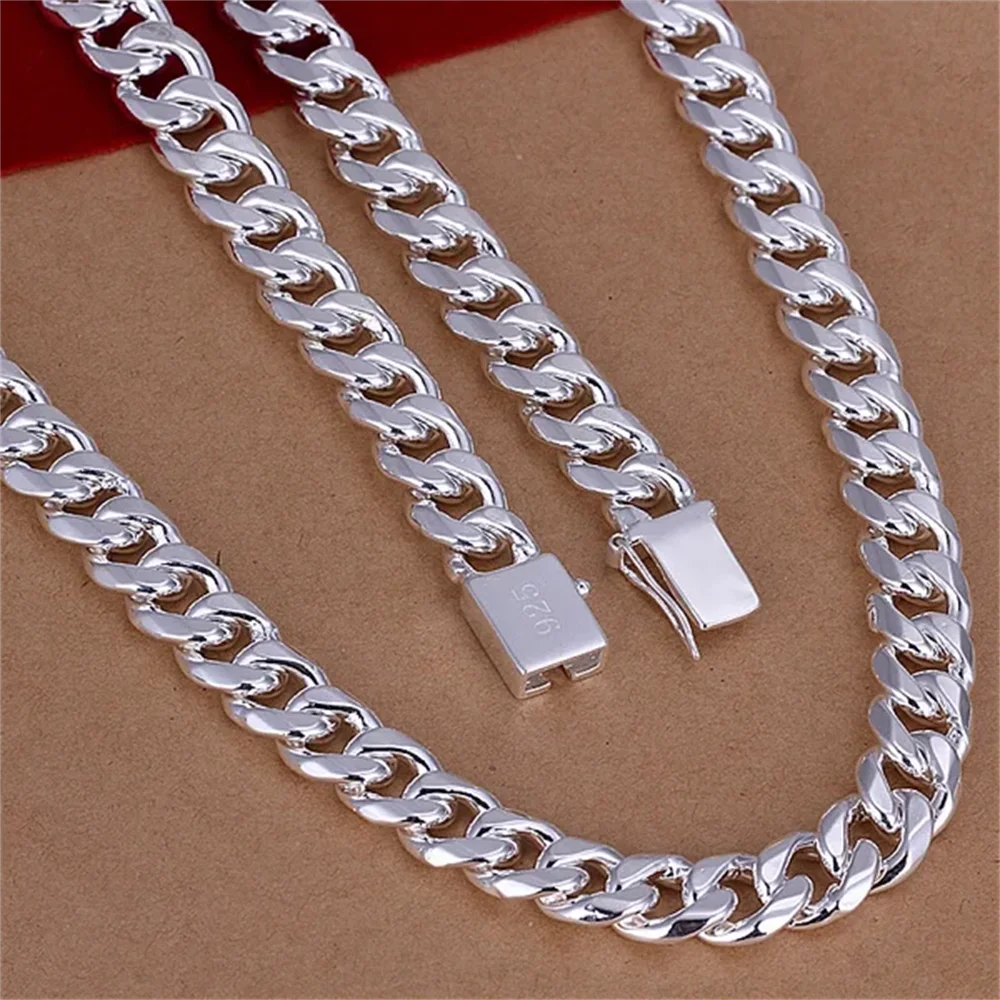 925 Sterling Silver Chain Necklace Men - 925スターリングシルバーの幾何学的なネックレス,男性,チャーム,クラシックなジュエリー,結婚披露宴,バケーションギフト,10mm, 20〜24インチ