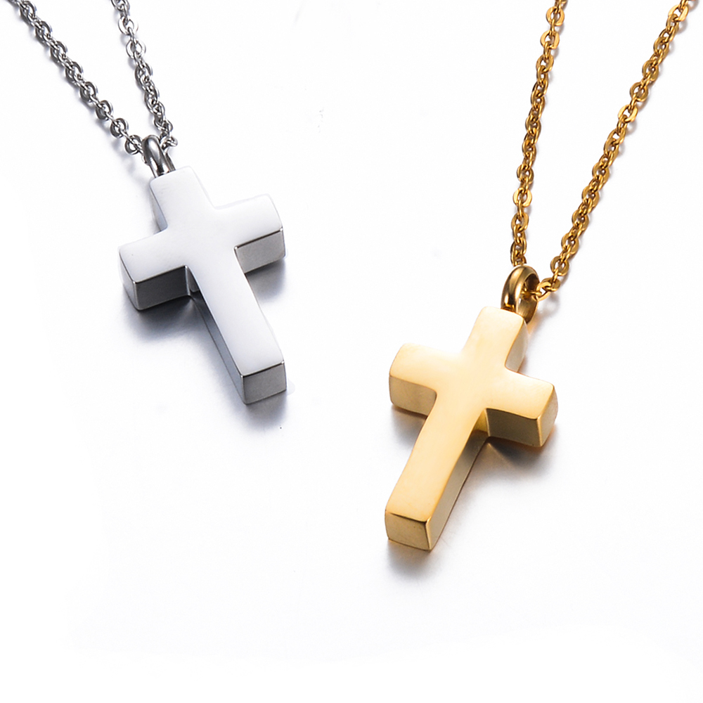 Cross Pendant Necklace Gold - 灰,金と銀のトーンのバーペンダント,女性と男性のための記念ジュエリーのためのステンレス鋼の十字架の記念品ネックレス
