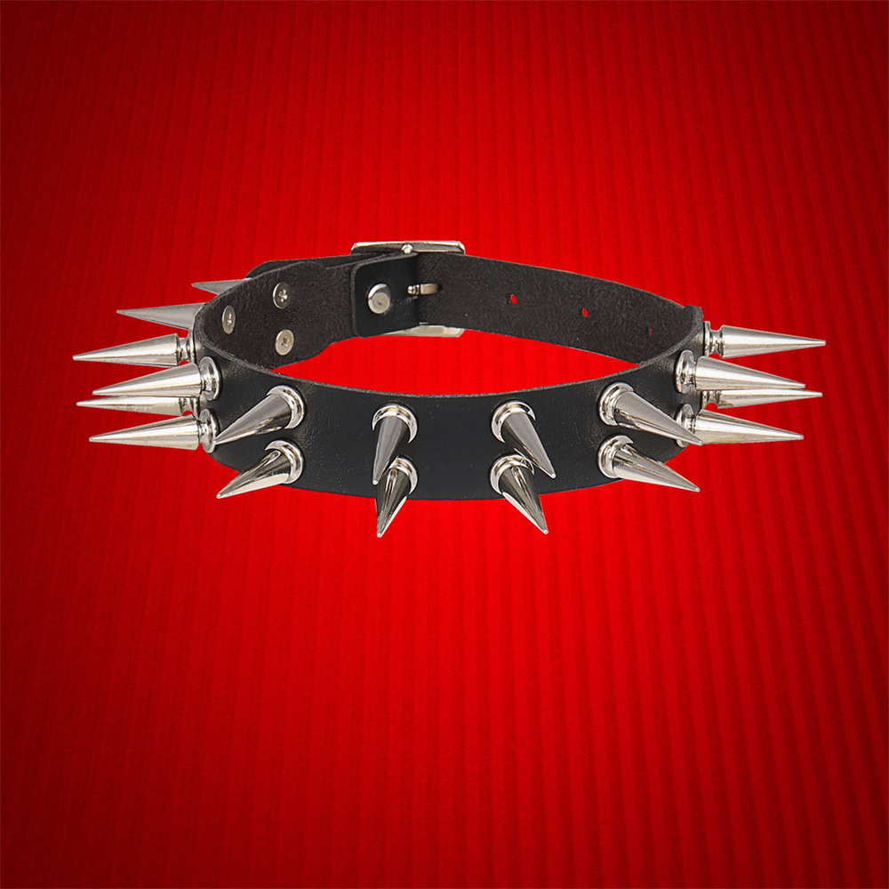 Goth Punk Spike Choker - ロングスパイクチョーカー首輪女性男性用黒 Pu レザーゴスネックレスパンクチョーカーゴシックアクセサリーコスプレジュエリー