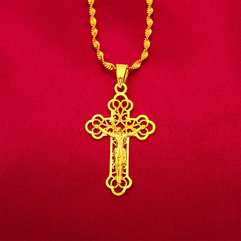 Cross Pendant Necklace Gold - 9999 24K純金製 クラシックな男女兼用クロスネックレス メンズ＆レディース チェーンクロス ゴールドジュエリーペンダント