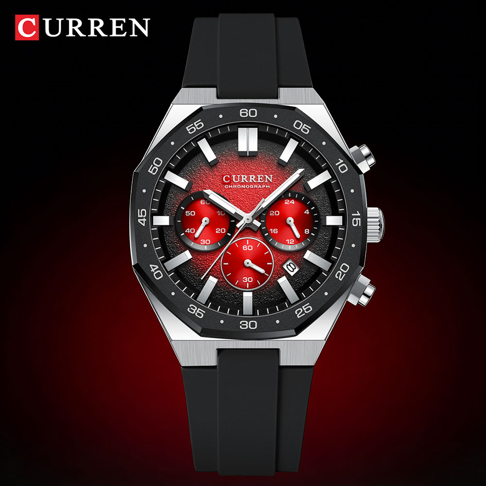 Watch Accessories - CURREN ファッションカジュアルメンズスポーツウォッチクロノグラフシリコンベルト自動日付ダイヤルクォーツ腕時計男性リロイレロジオ Masculino