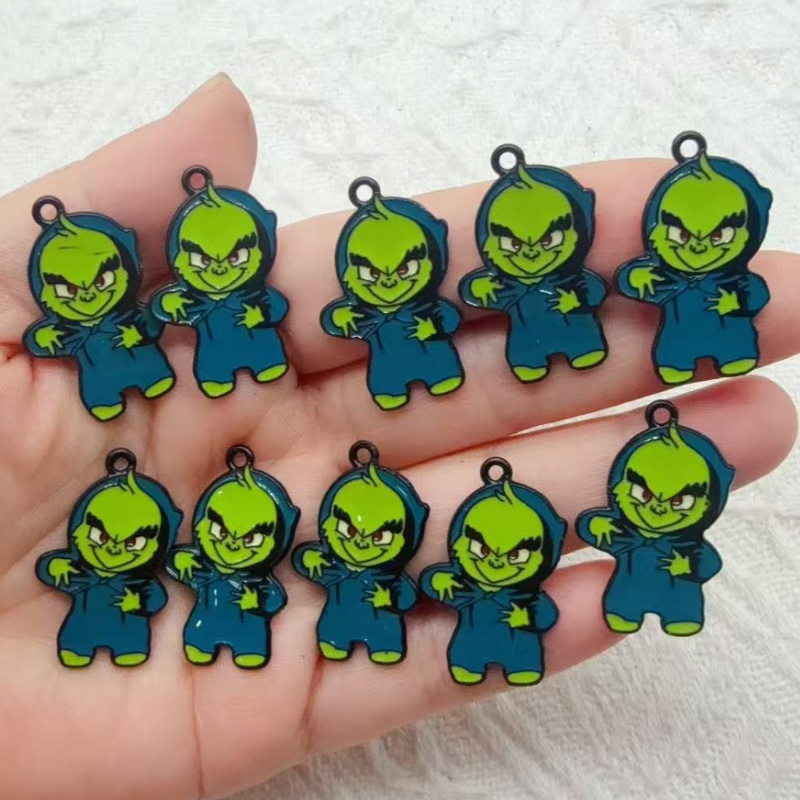 Earrings - 10個入り合金製ドリップオイル漫画クリスマスペンダント、DIYジュエリー製作イヤリング、キーホルダー、アクセサリー