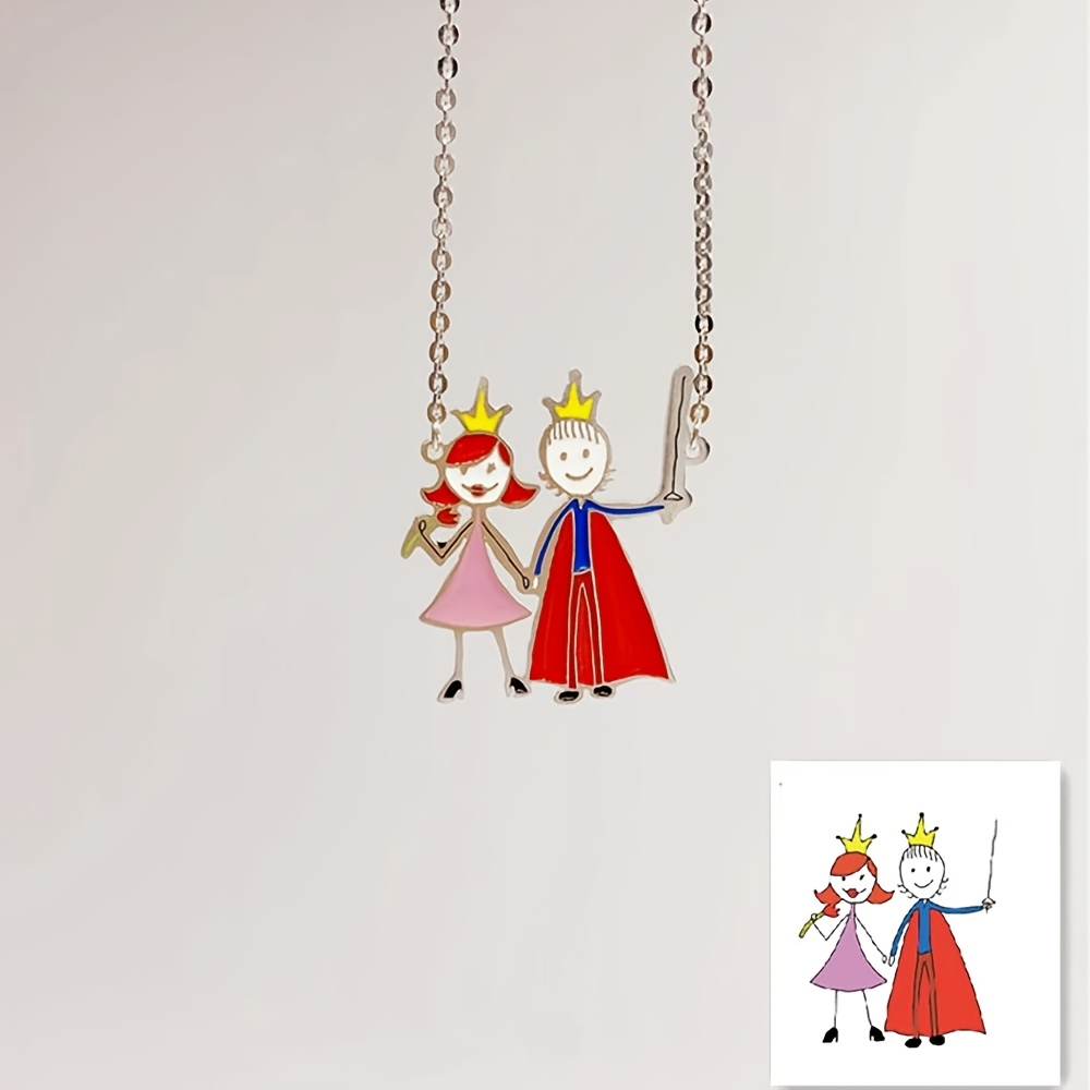 Custom Name Necklace Stainless Steel - カスタムエナメルペンダントネックレス 子供の絵画制作チャーム 記念品 ジュエリー ステンレス製 防水・色褪せ防止