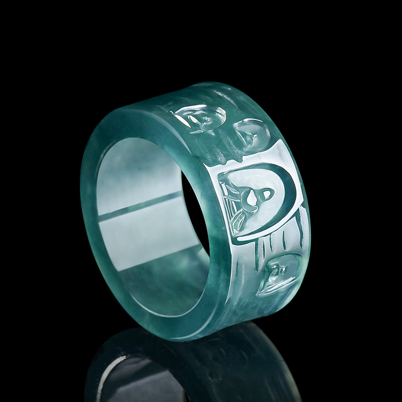 Rings - 天然ビルマ翡翠仏陀リング高級宝石デザイナージュエリーファッションチャームお守り彫刻本物の翡翠女性へのギフト