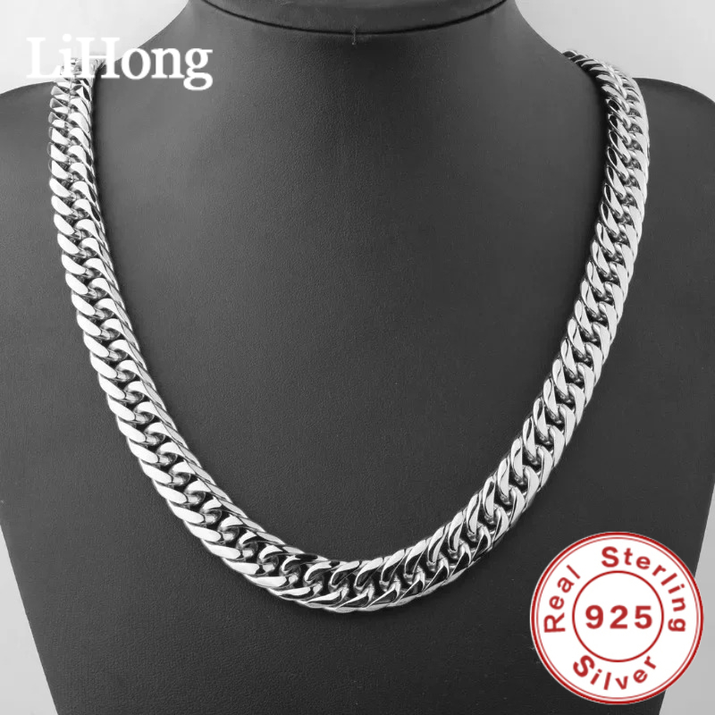 Cuban Link Chain 12Mm - 925 スターリングシルバー 45-60 センチメートル 10 ミリメートルキューバチェーンネックレス男性ファッションジュエリートレンド人格ヒップホップトレンドセッターアクセサリー