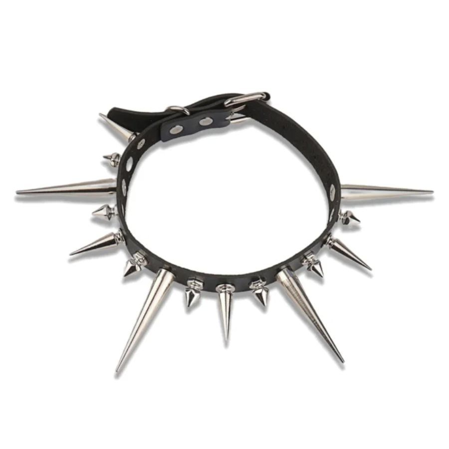 Goth Punk Spike Choker - ゴスロングスパイクチョーカーパンクフェイクレザーの首輪女性男性クールビッグリベットスタッズチョーカーゴシックスタイルネックレスアクセサリー