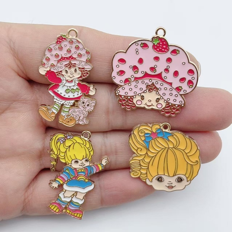 Earrings - 10 個かわいい女の子エナメルメタルジュエリーイチゴレインボーペンダント DIY イヤリングブレスレットキーホルダージュエリー作り