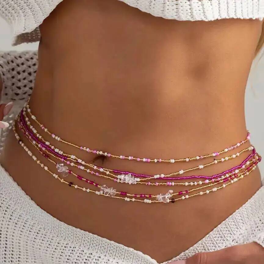 Body Jewelry - SHIXIN 6個セット ボヘミアン カラフル ライスビーズ ウエストチェーン