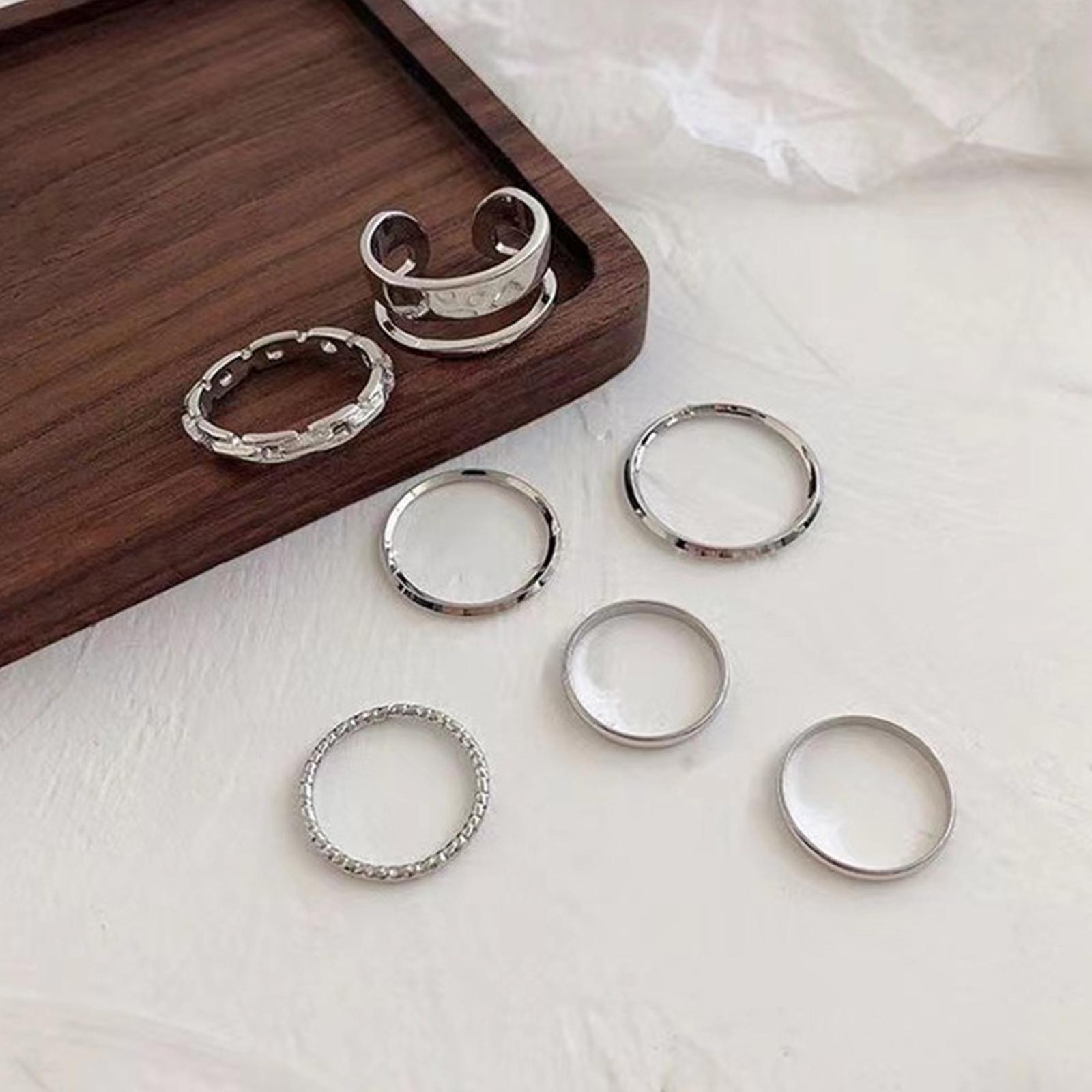 Vintage Punk Knuckle Rings Set - レディースヒップホップリングセット ヴィンテージシルバーカラー スタッカブルナックルリング 女性用 パンクジョイントフィンガーリング ジュエリーギフト