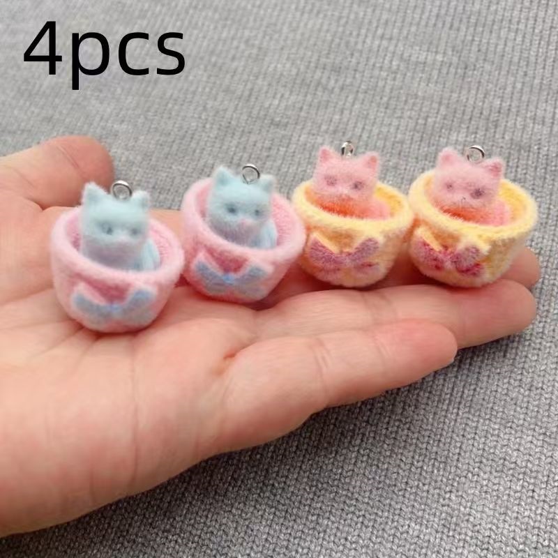4個入り3Dぬいぐるみ樹脂製猫ペンダント、DIYジュエリー製 - Earrings のレビューと価格
