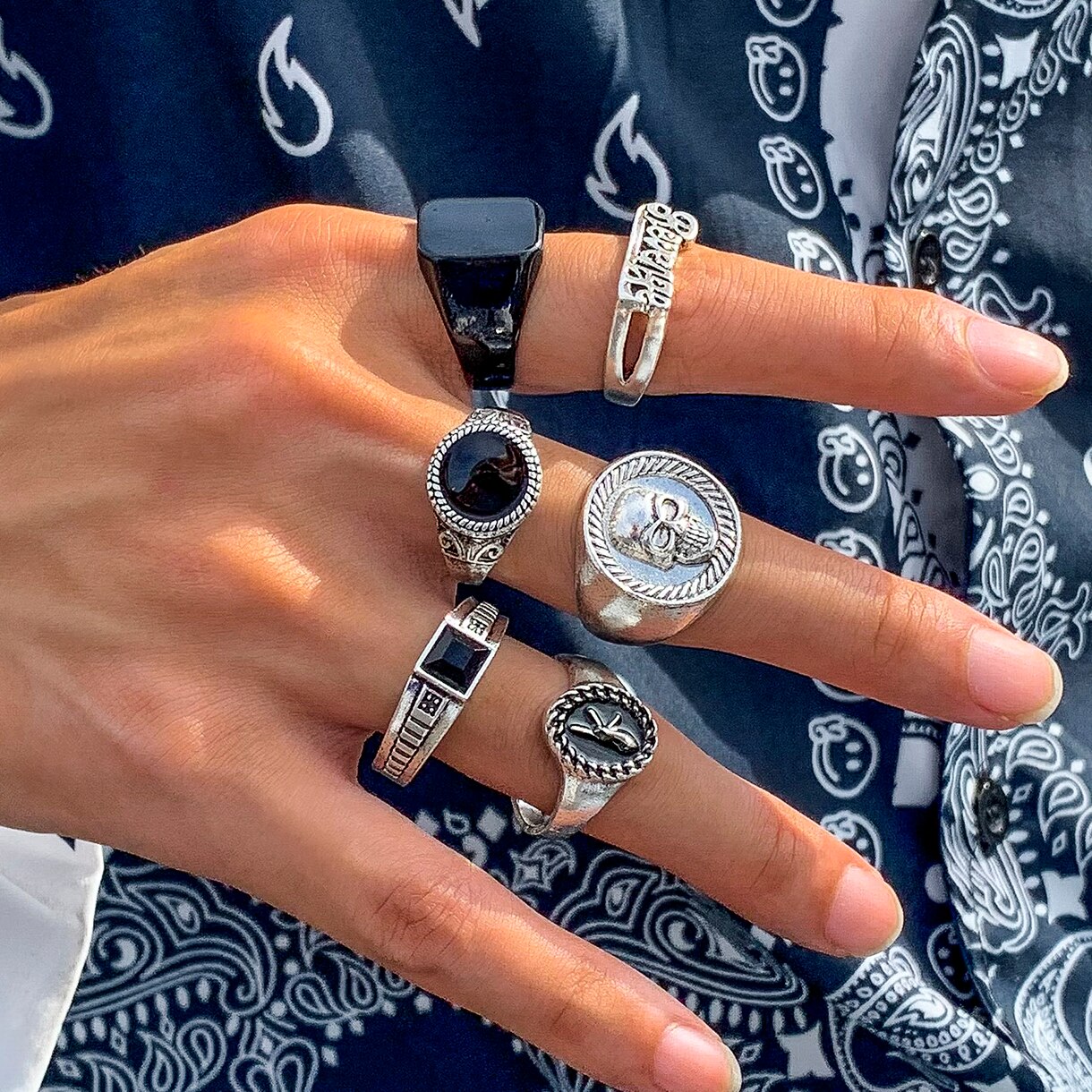 6ピース/セットゴスビンテージスケルトンスカルアンティークシ - Vintage Punk Knuckle Rings Set のレビューと価格