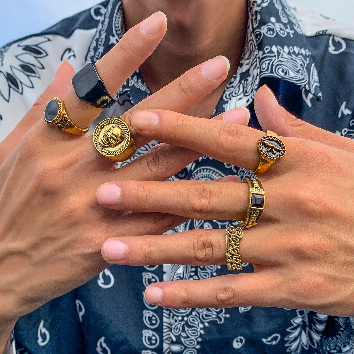 6ピース/セットゴスビンテージスケルトンスカルアンティークシ - Vintage Punk Knuckle Rings Set のレビューと価格