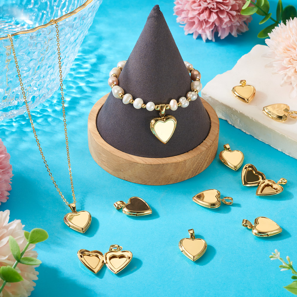 10 個のハートフォトロケットペンダント開閉可能なフォトフレ - Heart Locket Necklace Photo のレビューと価格