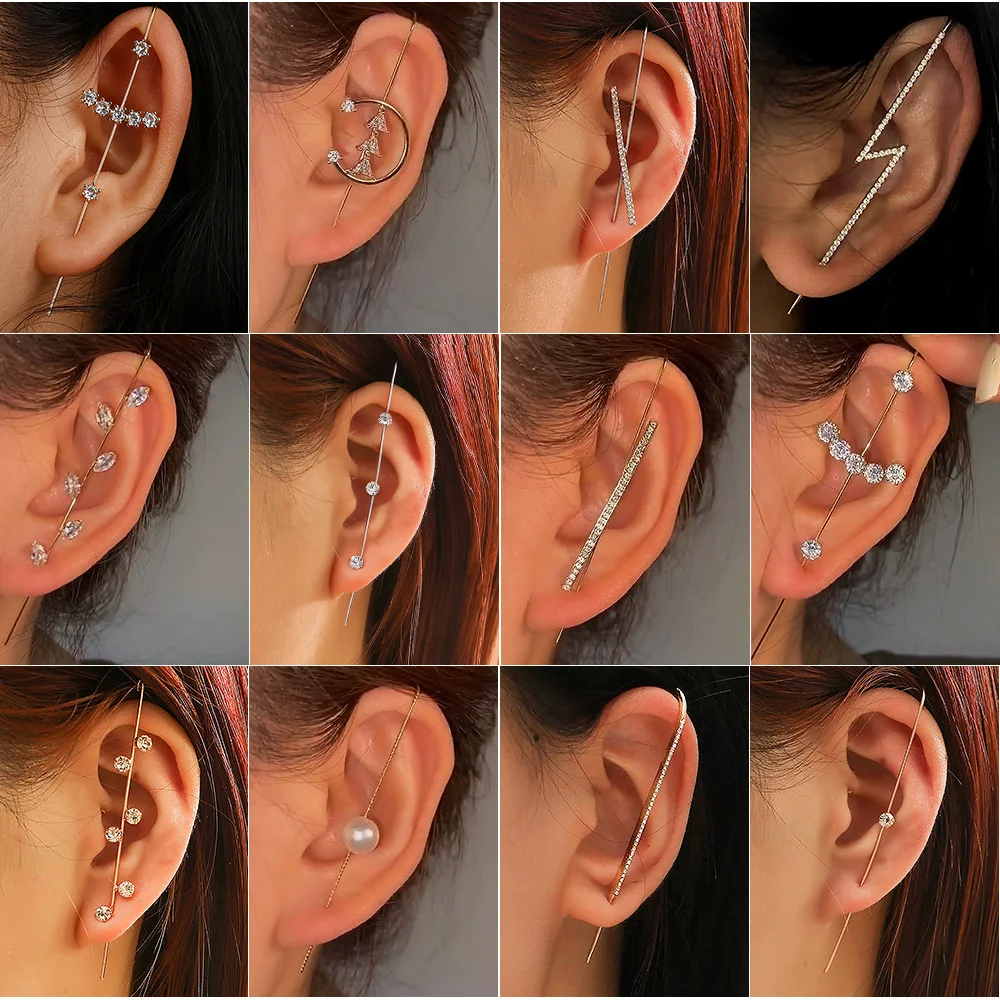 新しい気質のジルコンが埋め込まれた、個性的なシンプルな穴あき - Earrings のレビューと価格