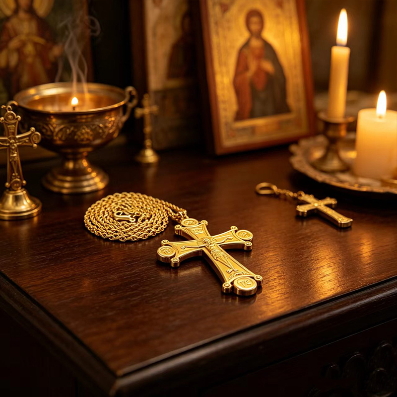プレミアム正教会十字架ネックレス 金銀メッキ イエス・キリス - Cross Pendant Necklace Gold のレビューと価格