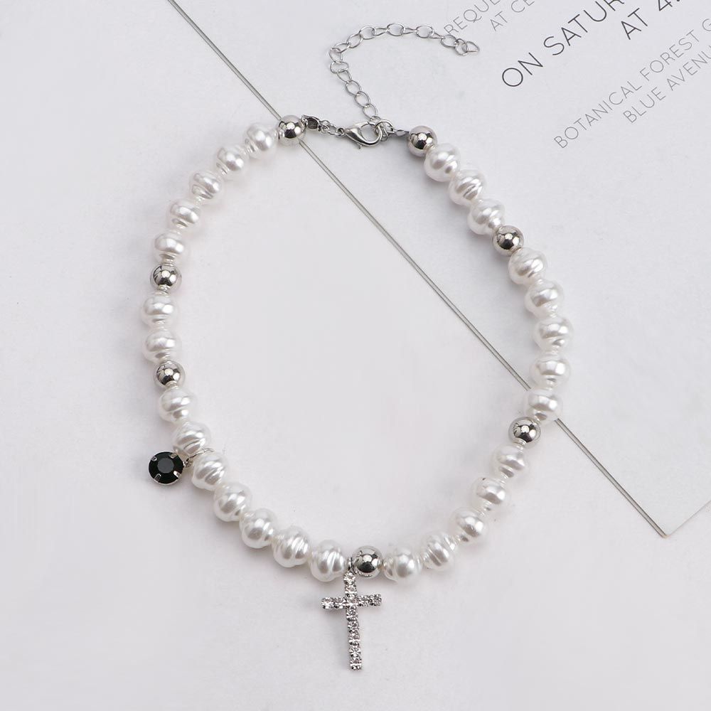 女性用ペンダント付きヴィンテージネックレス,クリスタルクロス - Pearl Choker Necklace Vintage のレビューと価格