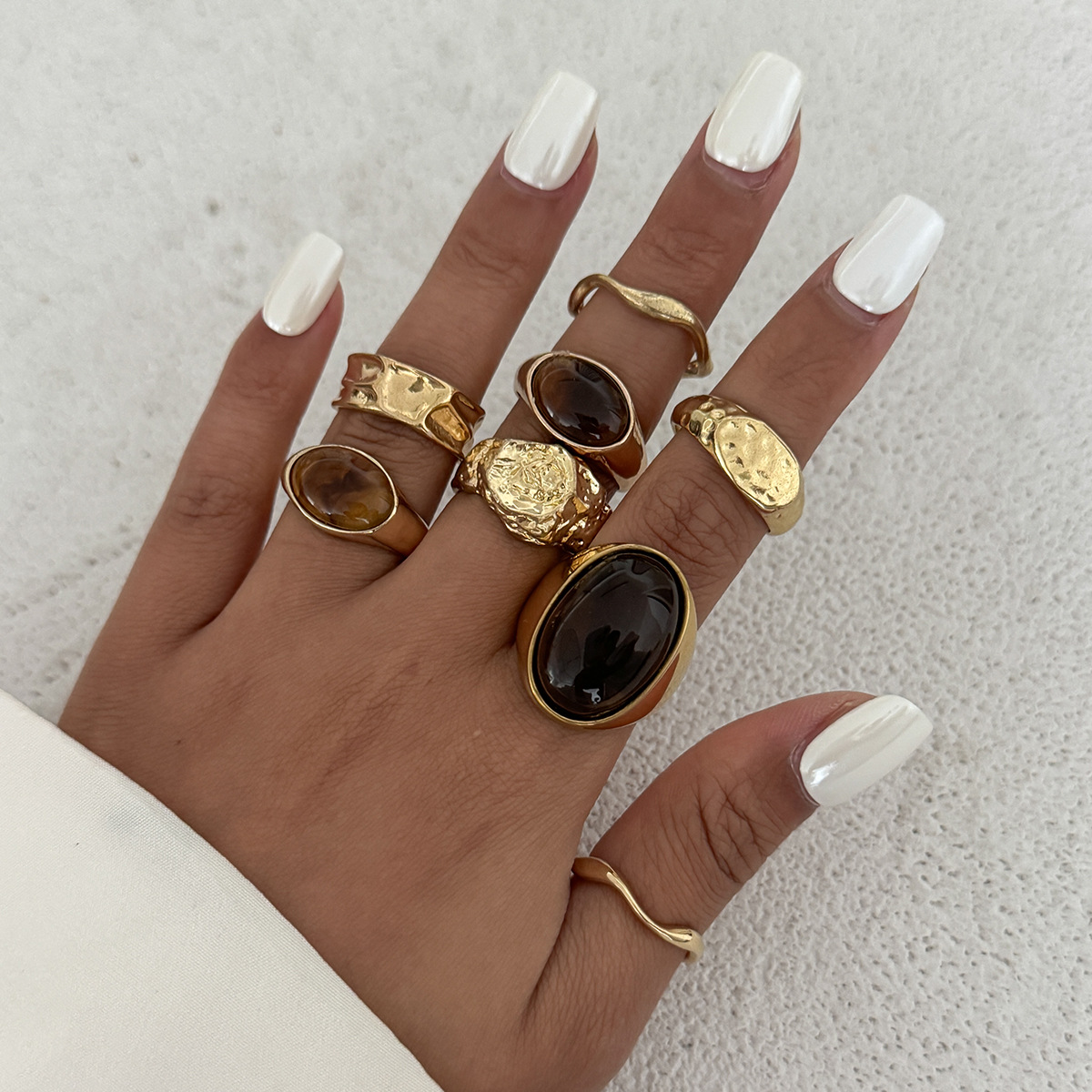 8個/セット ヴィンテージ アンバー ラインストーン メタル - Vintage Punk Knuckle Rings Set のレビューと価格