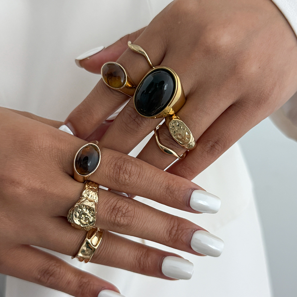 8個/セット ヴィンテージ アンバー ラインストーン メタル - Vintage Punk Knuckle Rings Set のレビューと価格