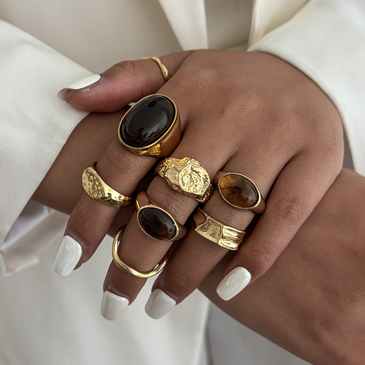 8個/セット ヴィンテージ アンバー ラインストーン メタル - Vintage Punk Knuckle Rings Set のレビューと価格