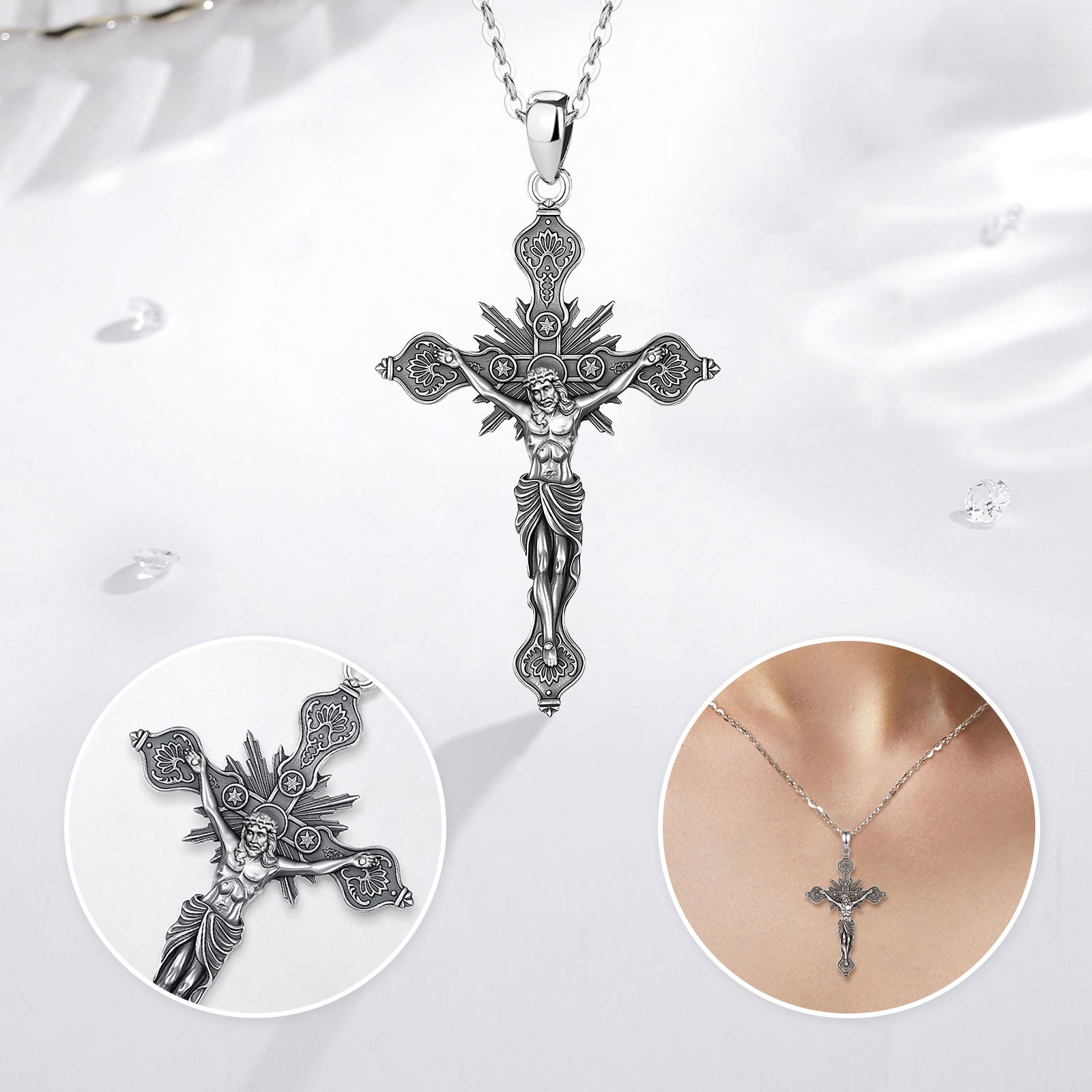 ユドーラ新しい十字架クロスネックレス 925 スターリングシ - 925 Sterling Silver Chain Necklace Men のレビューと価格