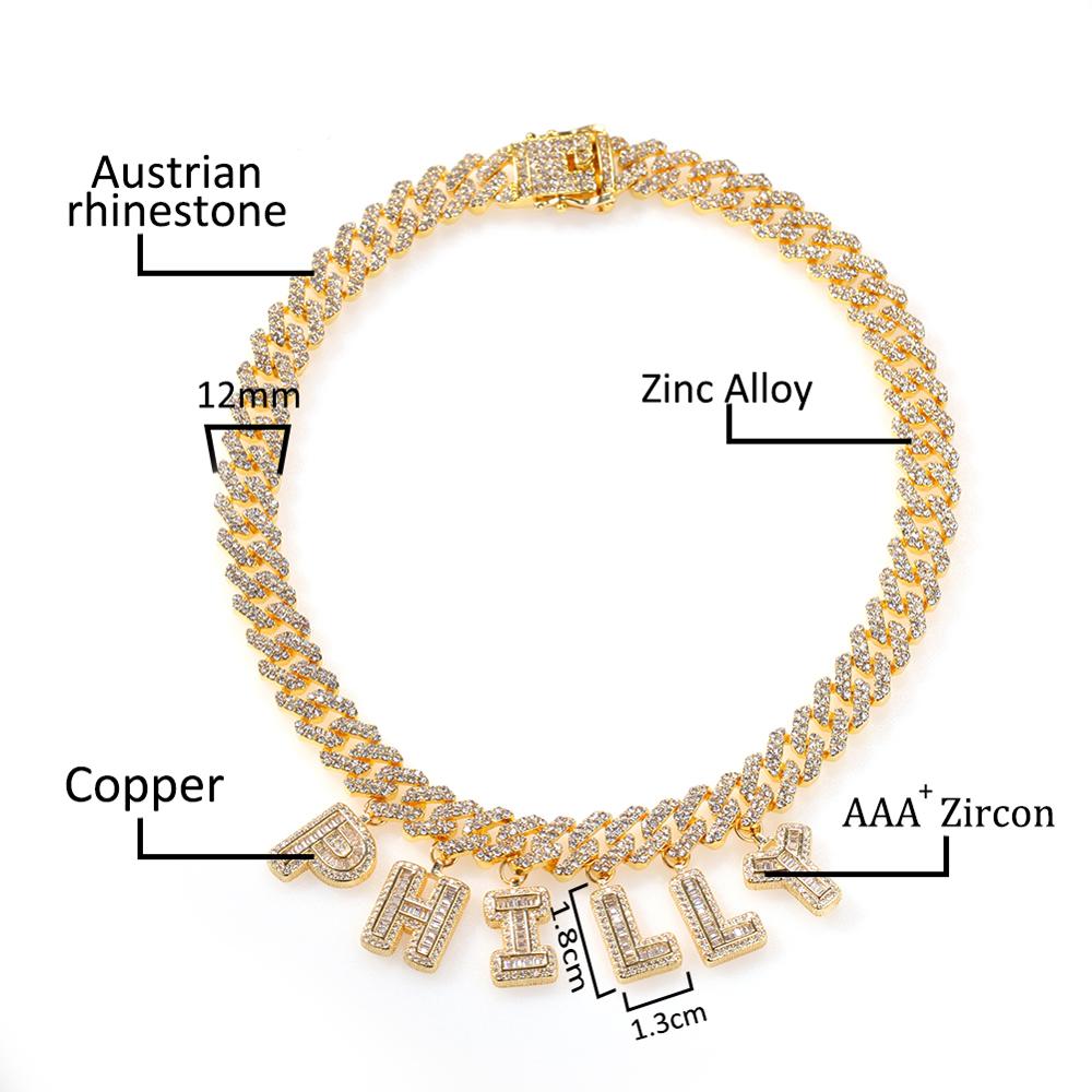 Baguettecz-男性と女性のためのレターネックレスとブ - Cuban Link Chain 12Mm のレビューと価格