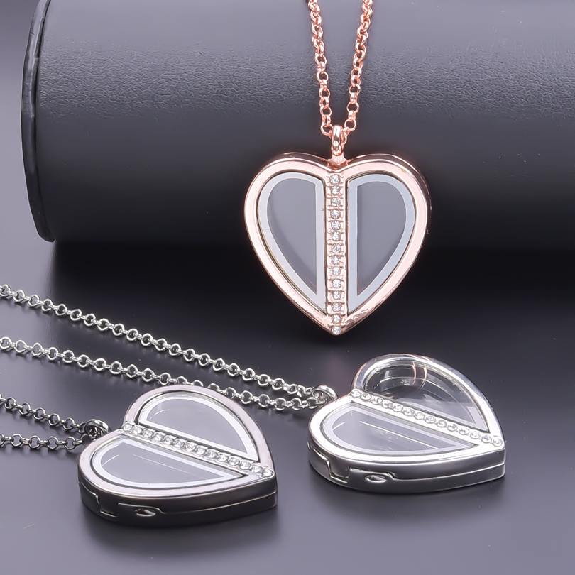 男性と女性のための磁気ハートロケットネックレスジュエリー,ペ - Heart Locket Necklace Photo のレビューと価格