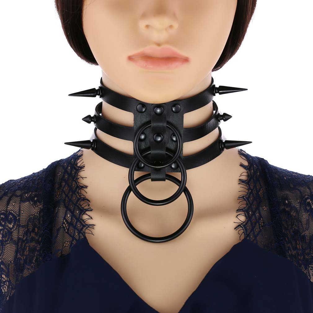 男性と女性のためのファッショナブルなレザーネックレス,黒のリ - Goth Punk Spike Choker のレビューと価格