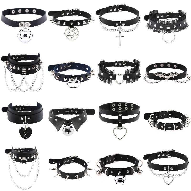 トレンディなパンクスパイクリベットレザー女性チョーカーベル五 - Goth Punk Spike Choker のレビューと価格