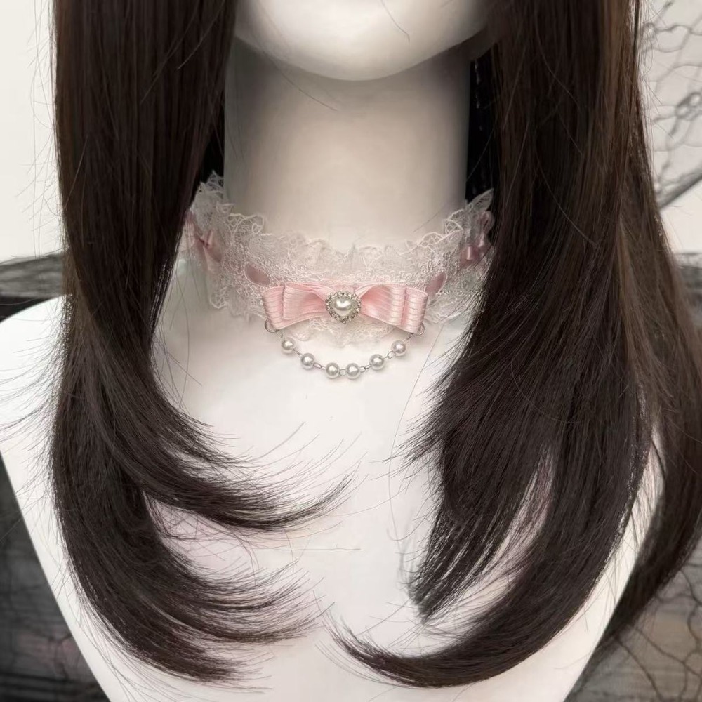 レースリボンフリルファッションチョーカーネックレス女性用ロリ - Pearl Choker Necklace Vintage のレビューと価格