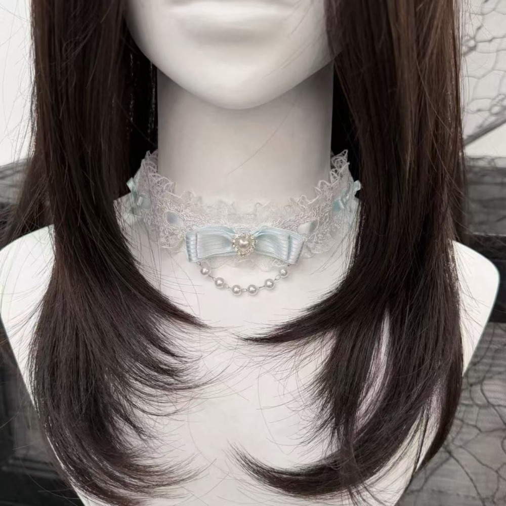 レースリボンフリルファッションチョーカーネックレス女性用ロリ - Pearl Choker Necklace Vintage のレビューと価格