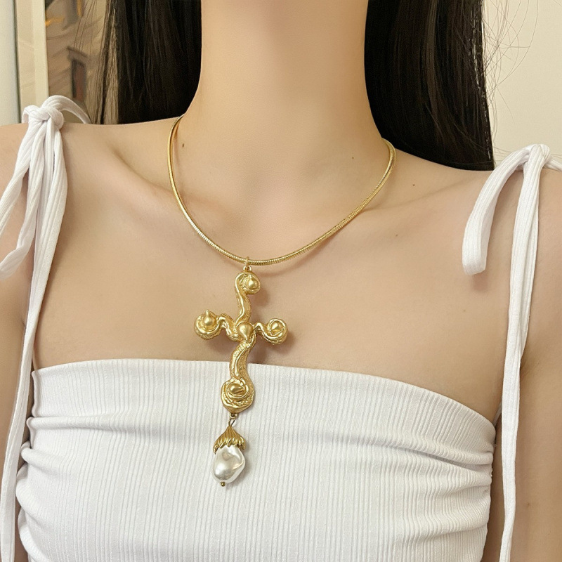 ヴィンテージ誇張バロックパールクロスペンダントネックレス、気 - Pearl Choker Necklace Vintage のレビューと価格