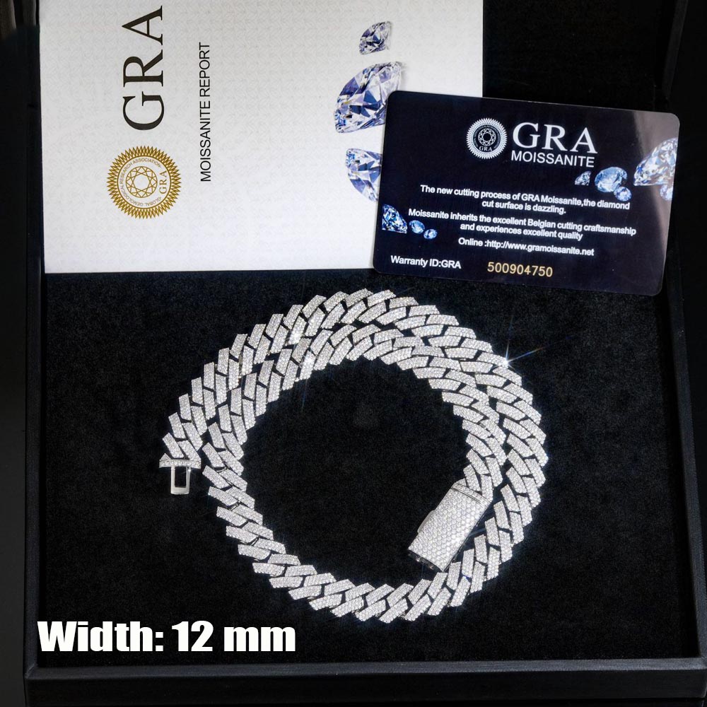 12mm 3列モアッサナイトアイスアウトキューバンリンクチェ - Cuban Link Chain 12Mm のレビューと価格