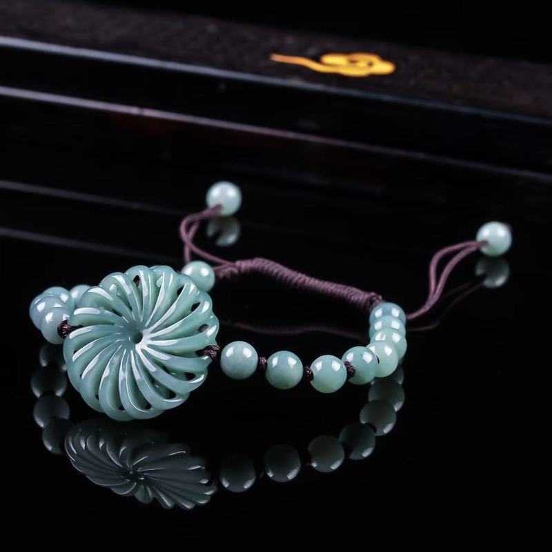 天然ジェダイトAグレードの幸運をもたらす本物の丸玉ブレスレッ - Bracelets のレビューと価格