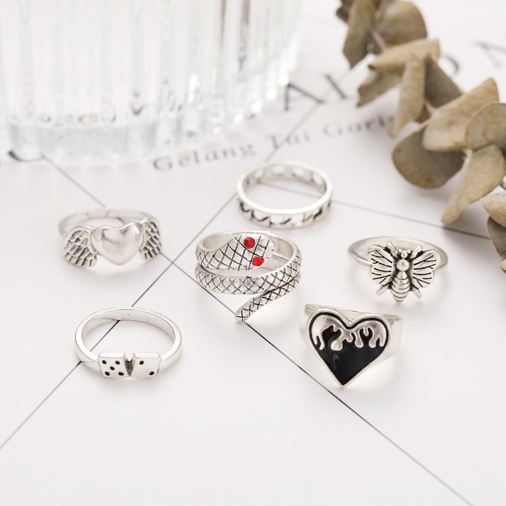 6個セット ヴィンテージ パンク スネーク ナックルリング  - Vintage Punk Knuckle Rings Set のレビューと価格
