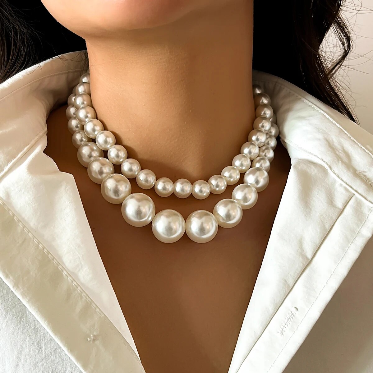 2 ピース/セット誇張されたビッグ模造パール鎖骨チェーンネッ - Pearl Choker Necklace Vintage のレビューと価格