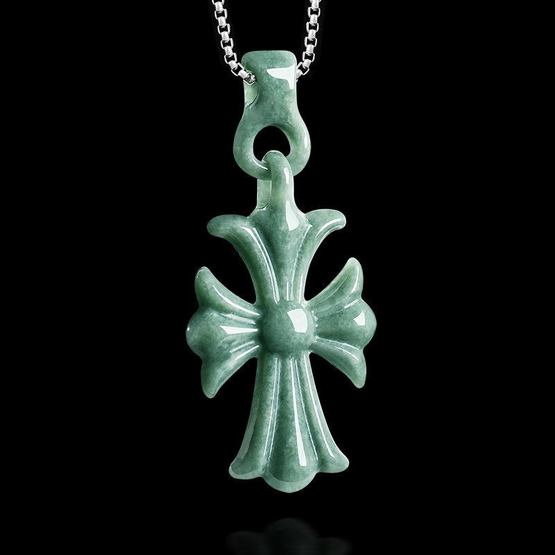 天然ビルマ翡翠クロスペンダントネックレスジュエリーデザイナー - Necklaces のレビューと価格