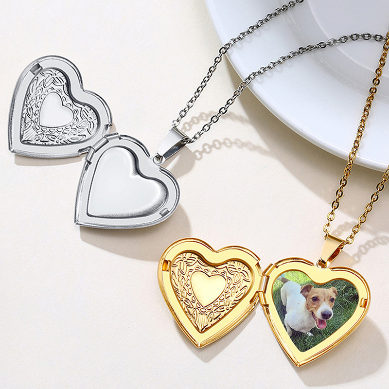 パーソナライズロケットネックレス カスタム写真テキストハート - Heart Locket Necklace Photo のレビューと価格