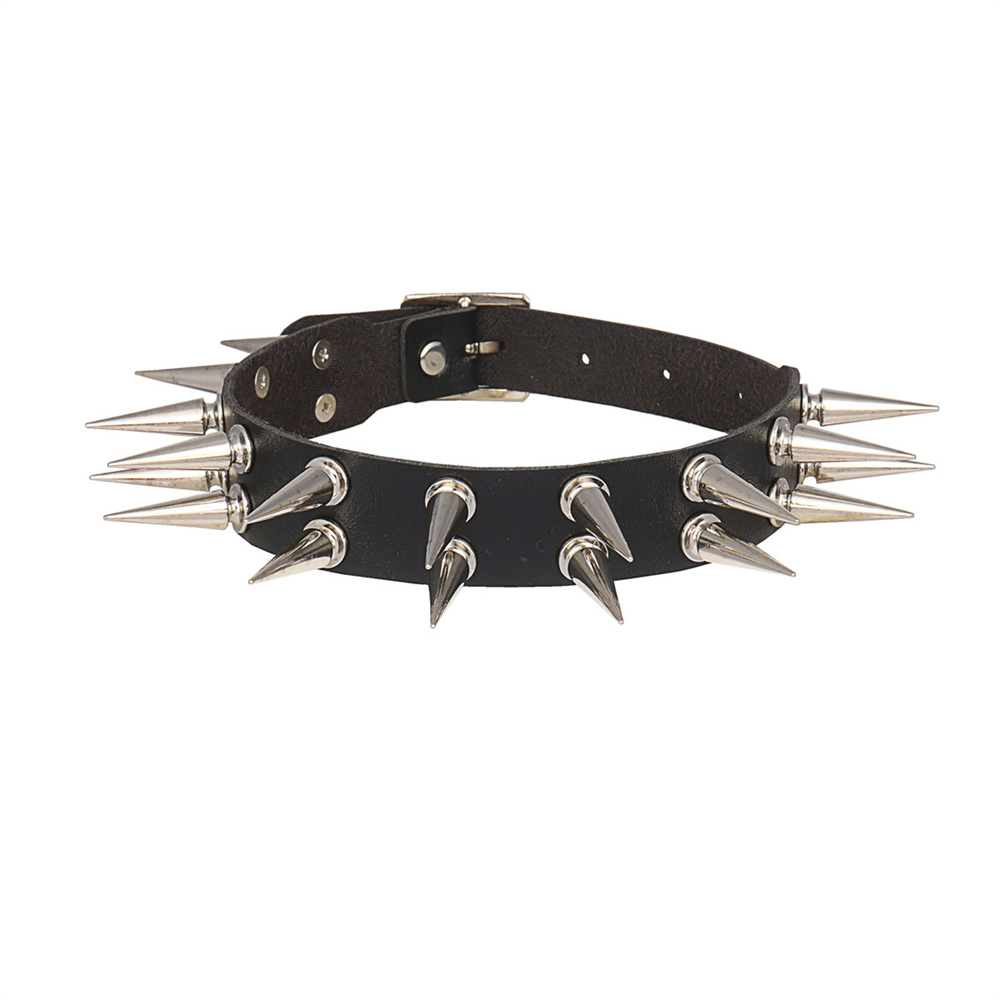 ロングスパイクチョーカー首輪女性男性用黒 Pu レザーゴスネ - Goth Punk Spike Choker のレビューと価格