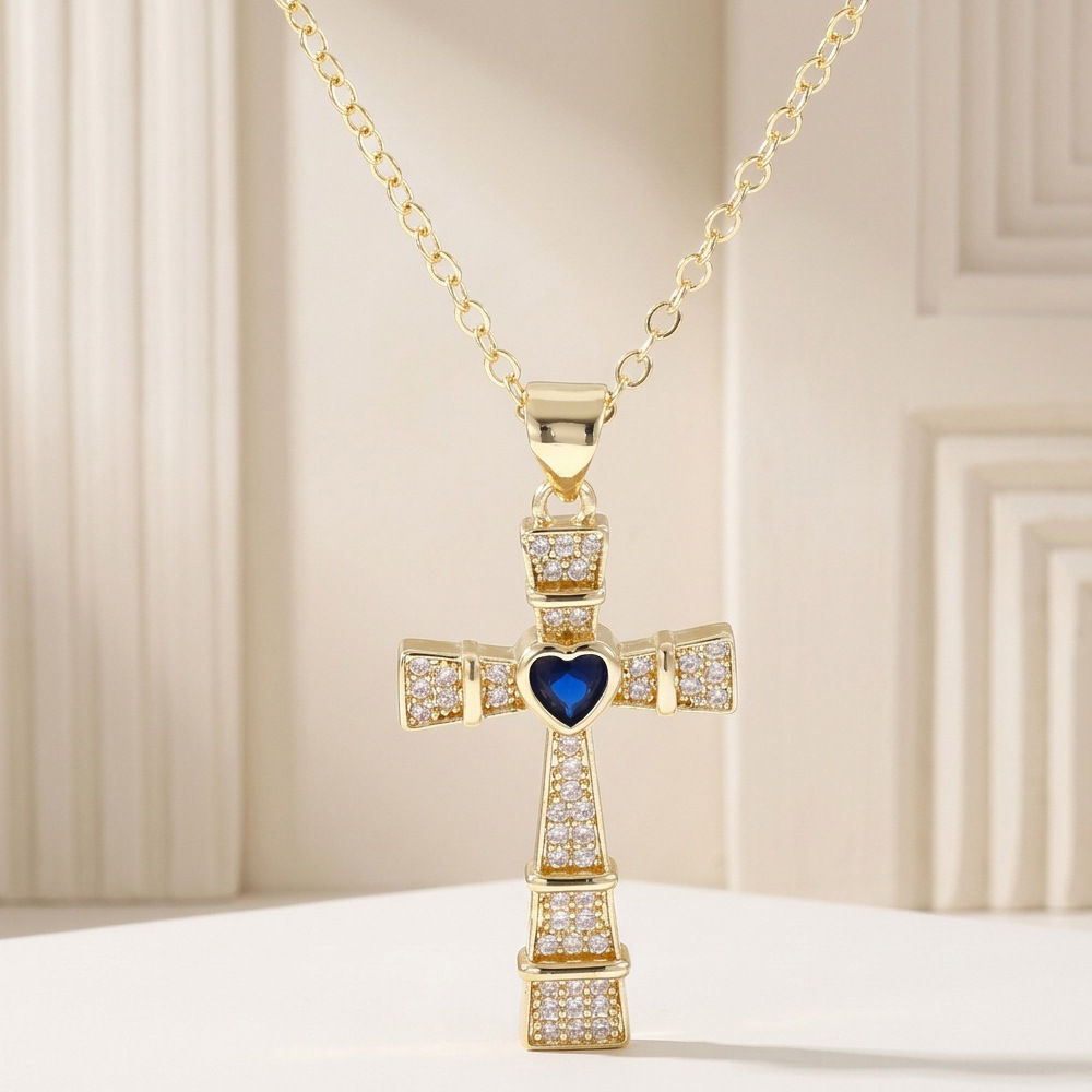 ファッションキュービックジルコニアクロスペンダントネックレス - Cross Pendant Necklace Gold のレビューと価格