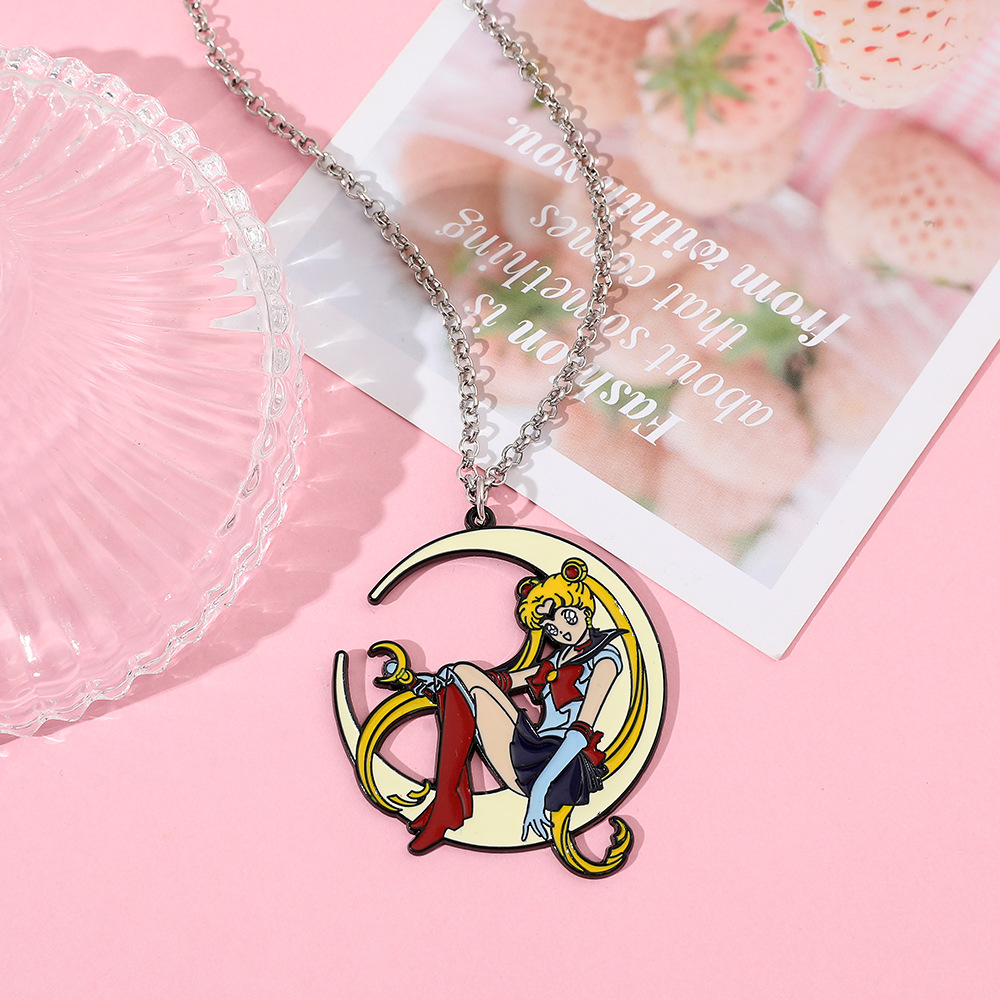 甘いアニメメタルエナメルネックレスムーンチャーム漫画バッジペ - Anime Pendant Necklace のレビューと価格