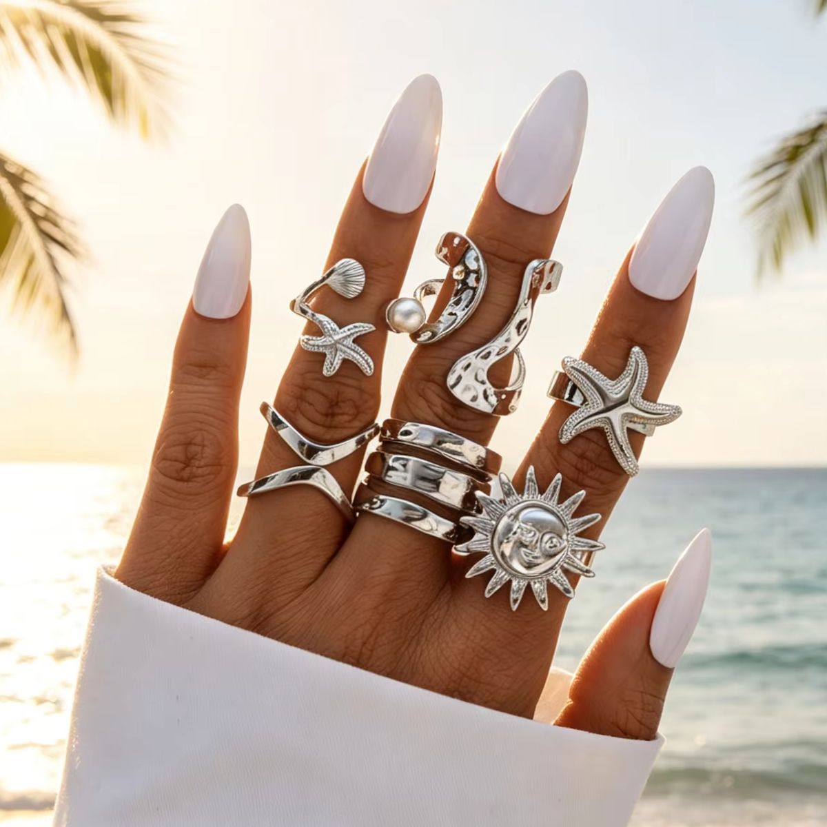 6個セット パンク スターフィッシュ サンフラワー ナックル - Vintage Punk Knuckle Rings Set のレビューと価格