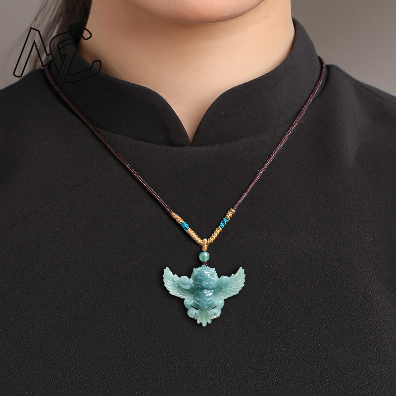 本物の天然エメラルドジェイド ブルーウォーター ガルーダ ロ - Necklaces のレビューと価格